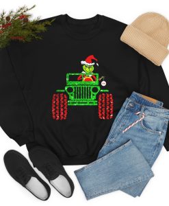 Glitter Grinch Drive Jeep Christmas Sweatshirt ch