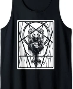 Satanic Dark Art Evil with Skull 666 Pentagram Baphomet Tank Top ch